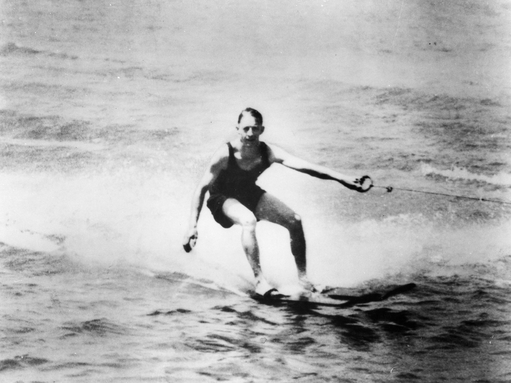 Ralph Samuelson on the first skis