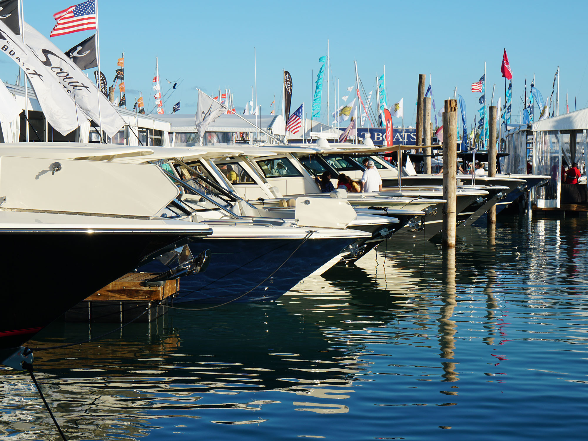 Boats docked at boat show